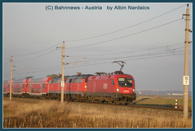die DB Überstellfahrt von Bratislava - Petrzalka nach Passau mit der 1116.234 gesichtet am 15.11.06 bei Pama