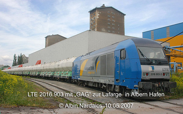 LTE 2016.903 mit GAG bei Fa.Lafarge in Albern_Hafen gesichtet am 10.05.07