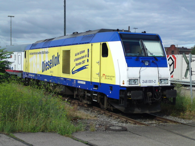 Und zuletzt die Hilfslok BR 246 001-2 der IGT zur Stromerzeugung und Verschubarbeiten.